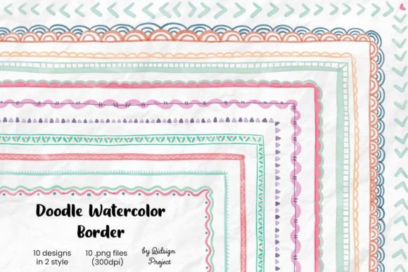 Doodle Watercolor Border, Decorative Elements for Creative Workflows