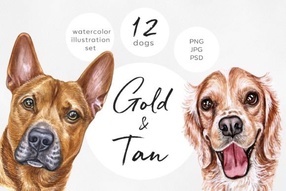 Golden Tan Dogs: Watercolor 12 Dogs Collection