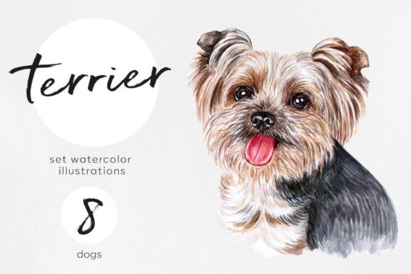 Terrier Dogs. Watercolor Set 8 Dogs: A Practical Evaluation for Creative Projects