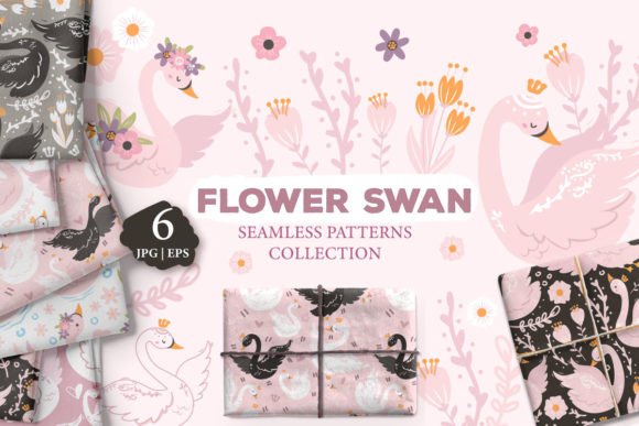 Unleash Your Creativity with the Cute Flower Swan Seamless Pattern Set