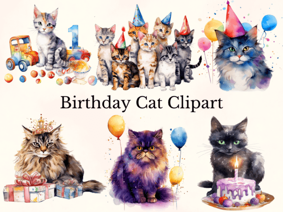 Unleashing Creativity with Watercolor Birthday Cat Clipart for Digital and Physical Projects