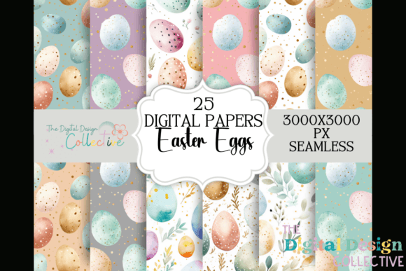 Watercolor Easter Digital Papers Eggs