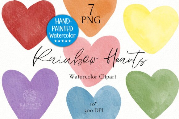 Watercolor Hearts Clipart, Rainbow Heart