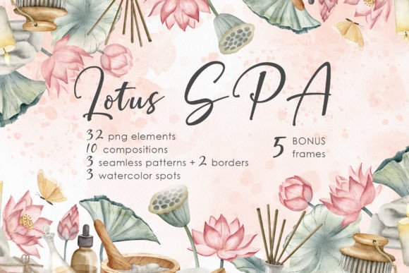 Watercolor Lotus Spa Care Clipart Set