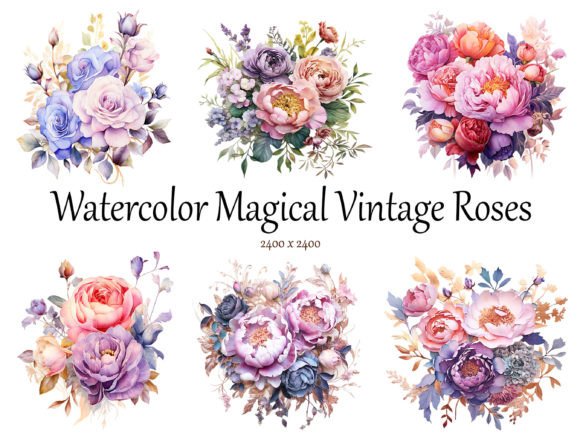 Watercolor Magical Vintage Roses