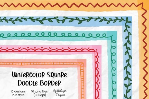 Watercolor Square Doodle Border for Creative Projects